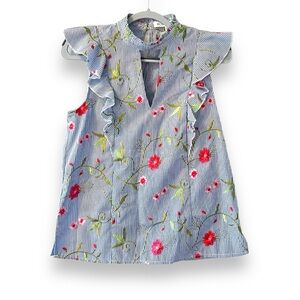 BCBG Embroidered High Neck Sleeveless Blouse